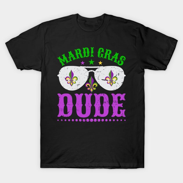 Mardi Gras Dude Fleur-De-Lis Sunglass New Orleans Mardi Gras T-Shirt by Pizzan